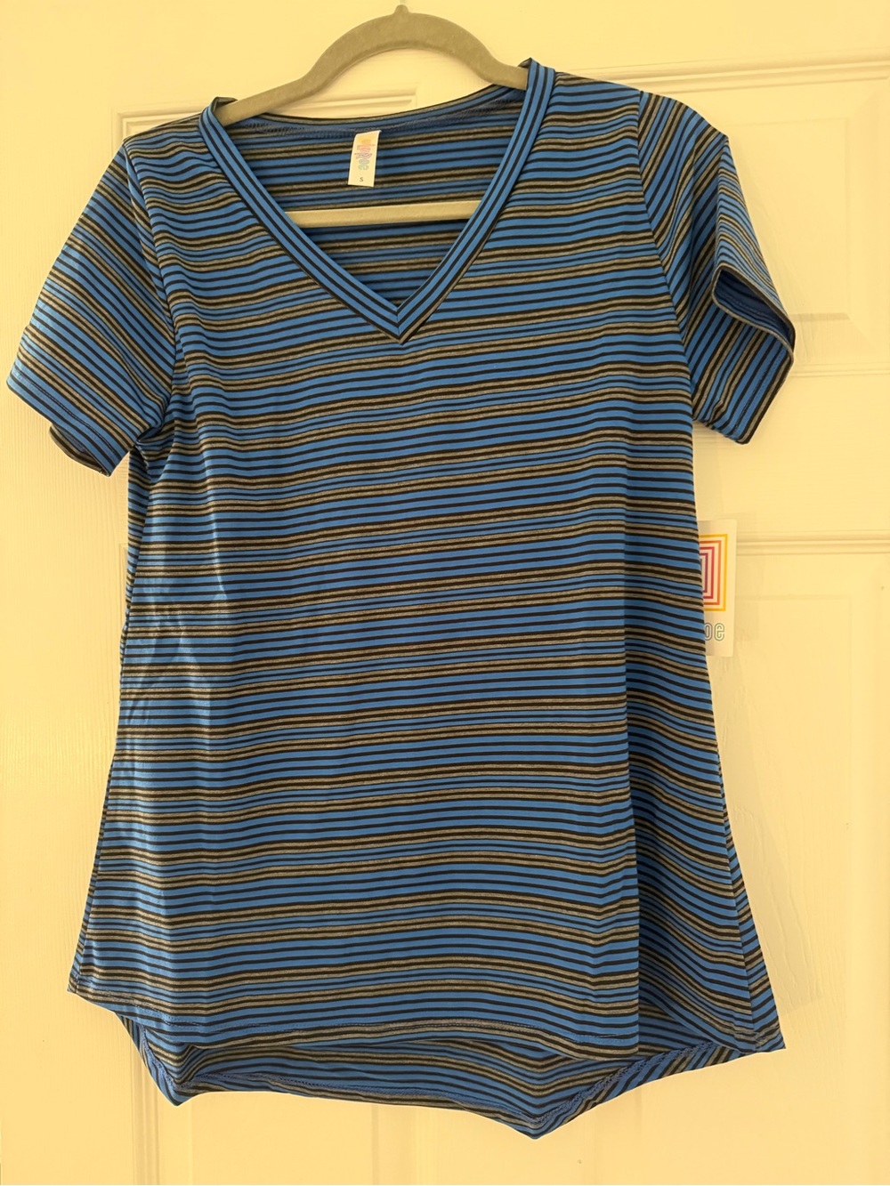 LulaRoe Blue Striped V-Neck Women's Top